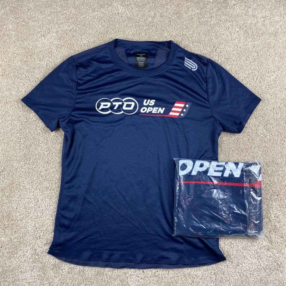 Pressio x PTO US Open Womens Large Navy Blue Performance Mesh Athletic T-Shirt
